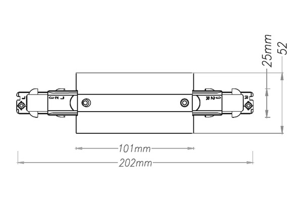 Connessione lineare per binario trifase EuroTrack DALI recesso - disegno tecnico