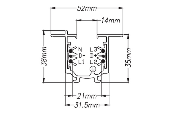 Binario trifase EuroTrack in alluminio DALI recesso - disegno tecnico