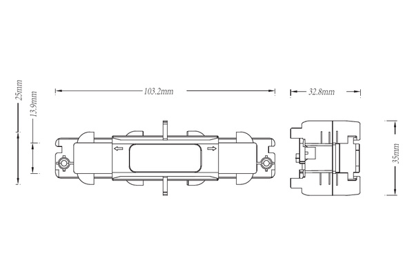 Connessione mini lineare per binario trifase EuroTrack DALI - disegno tecnico