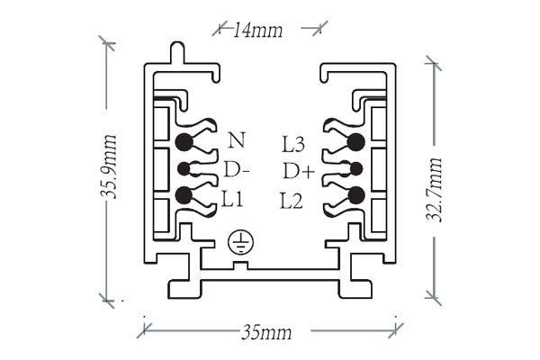Binario trifase EuroTrack in alluminio DALI - disegno tecnico