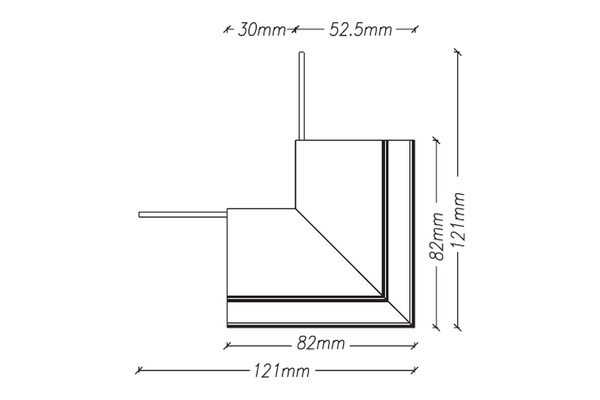 Connessione a L per binario a incasso 48Vdc per sistema DALI e On-Off - luce esterna - disegno tecnico