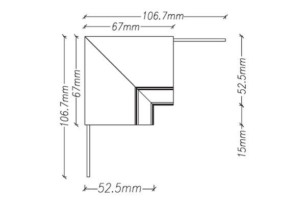 Connessione a L per binario a incasso 48Vdc per sistema DALI e On-Off - luce interna - disegno tecnico