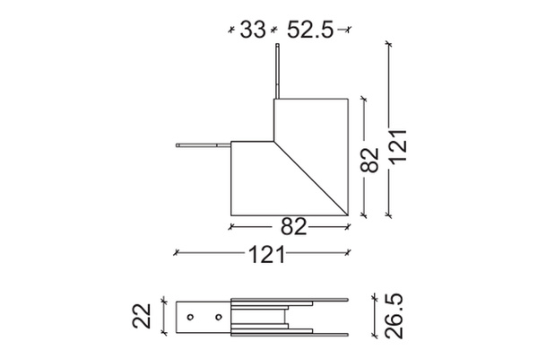 Connessione a L per binario a plafone 48Vdc per sistema DALI e On-Off - luce esterna - disegno tecnico