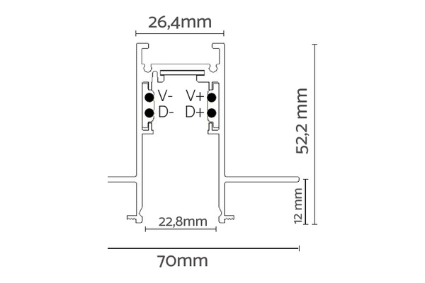 Binario nero a incasso 48Vdc per sistema DALI e On-Off - disegno tecnico