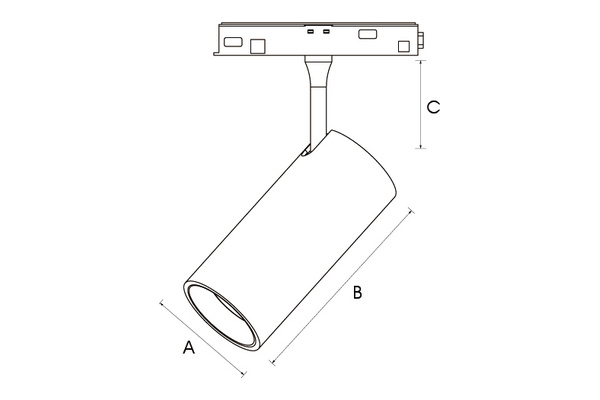 Proiettore cilindrico nero 48Vdc DALI - disegno tecnico