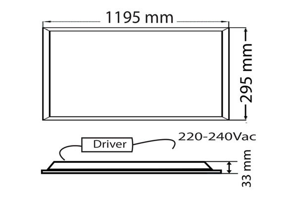Pannello a LED da soffitto o parete - Back light 30x120 cm 40W - disegno tecnico
