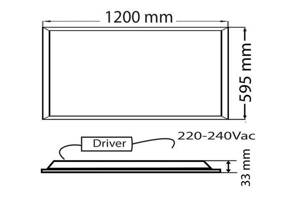 Pannello a LED da soffitto o parete - Back light 60x120 cm 60W - disegno tecnico